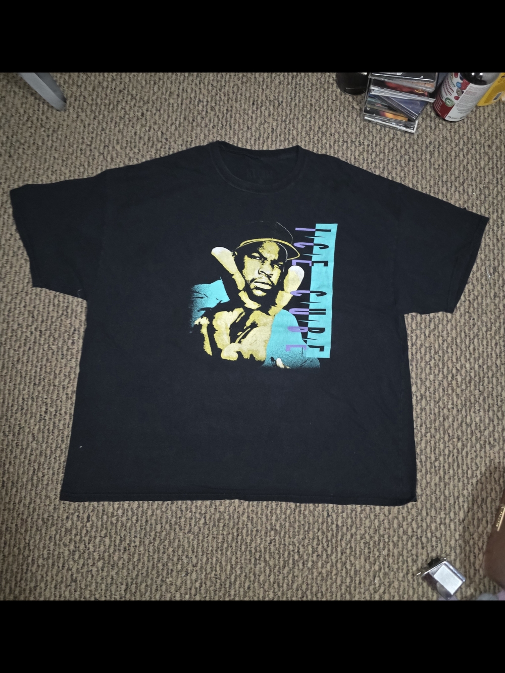 Ice Cube Black Graphic Tee with Colorful Portrait